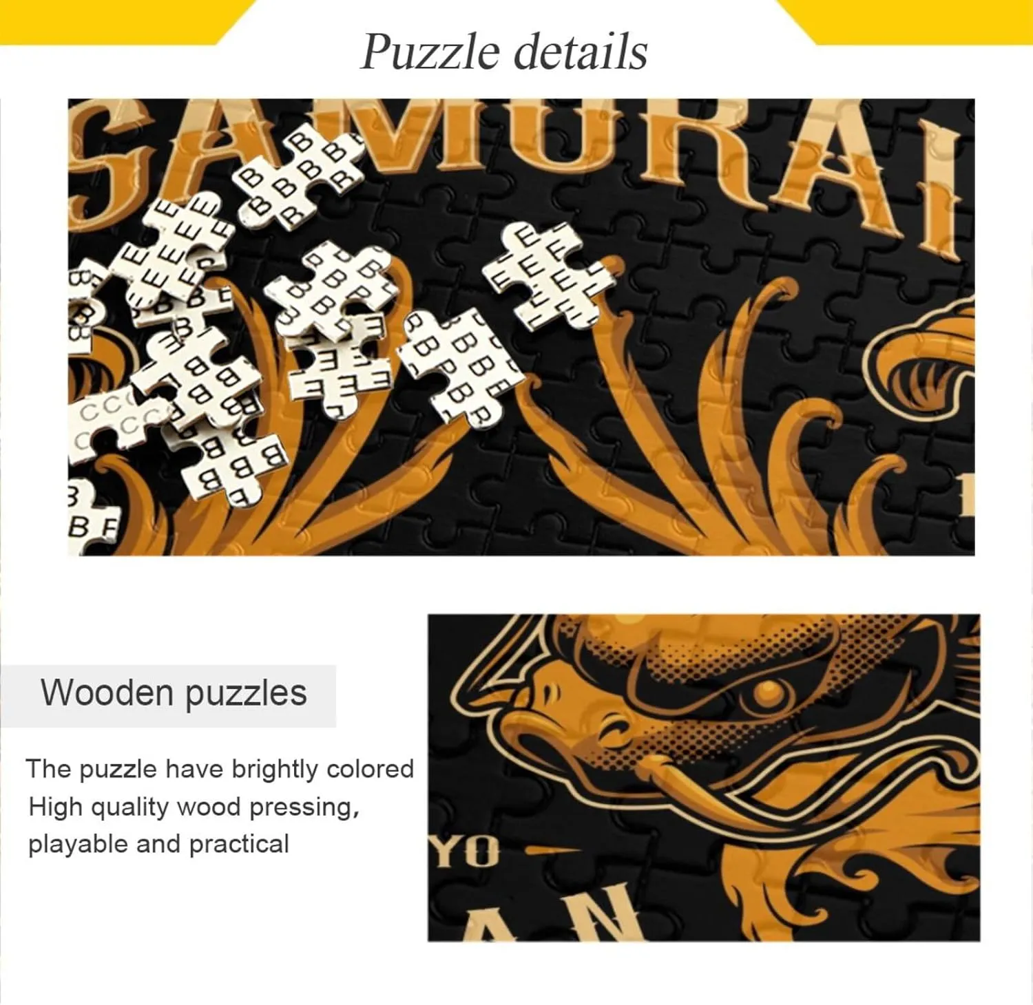QUGRL Japan Samurai Japanese Jigsaw Puzzle 1000 Pieces for Adults Teens Abstract Golden Fish Carp DIY Wall Art Intellectual Decompressing Educational Fun Game