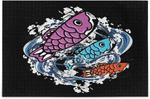 QUGRL Koi Fish Japanese Jigsaw Puzzle 1000 Pieces for Adults Teens Water Magic DIY Wall Art Intellectual Decompressing Educational Fun Game