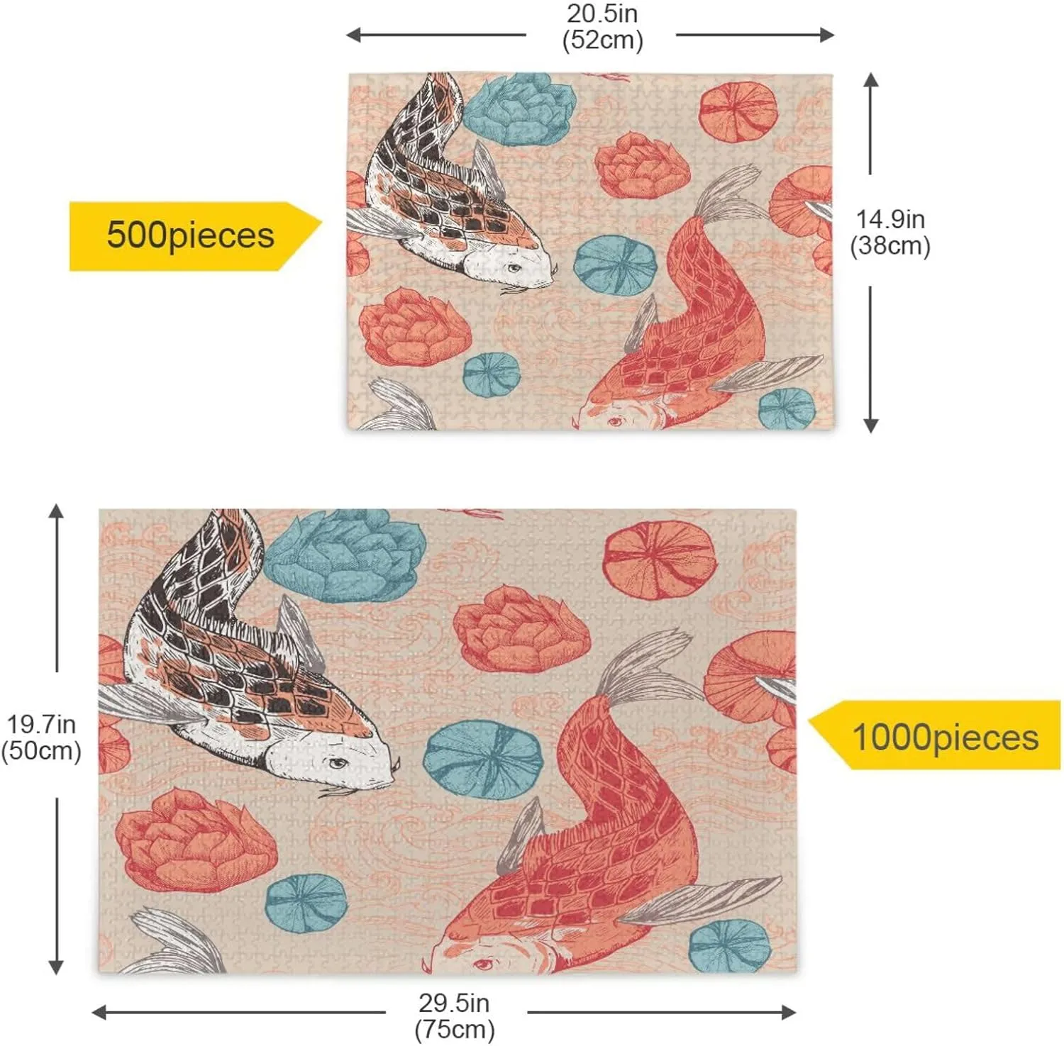 QUGRL Koi Fish Watercolor Jigsaw Puzzle 1000 Pieces for Adults Teens Japanese Flower DIY Wall Art Intellectual Decompressing Educational Fun Game