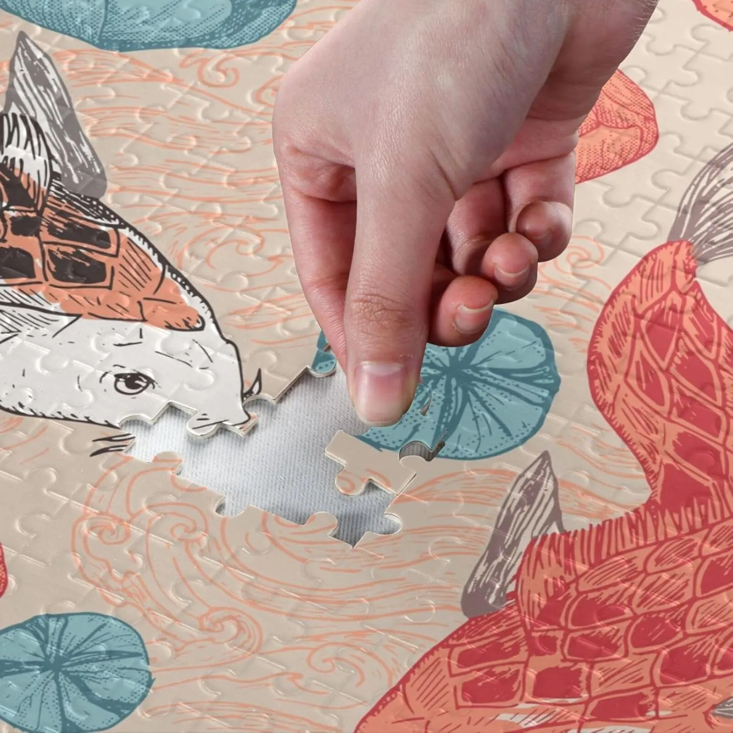 QUGRL Koi Fish Watercolor Jigsaw Puzzle 1000 Pieces for Adults Teens Japanese Flower DIY Wall Art Intellectual Decompressing Educational Fun Game