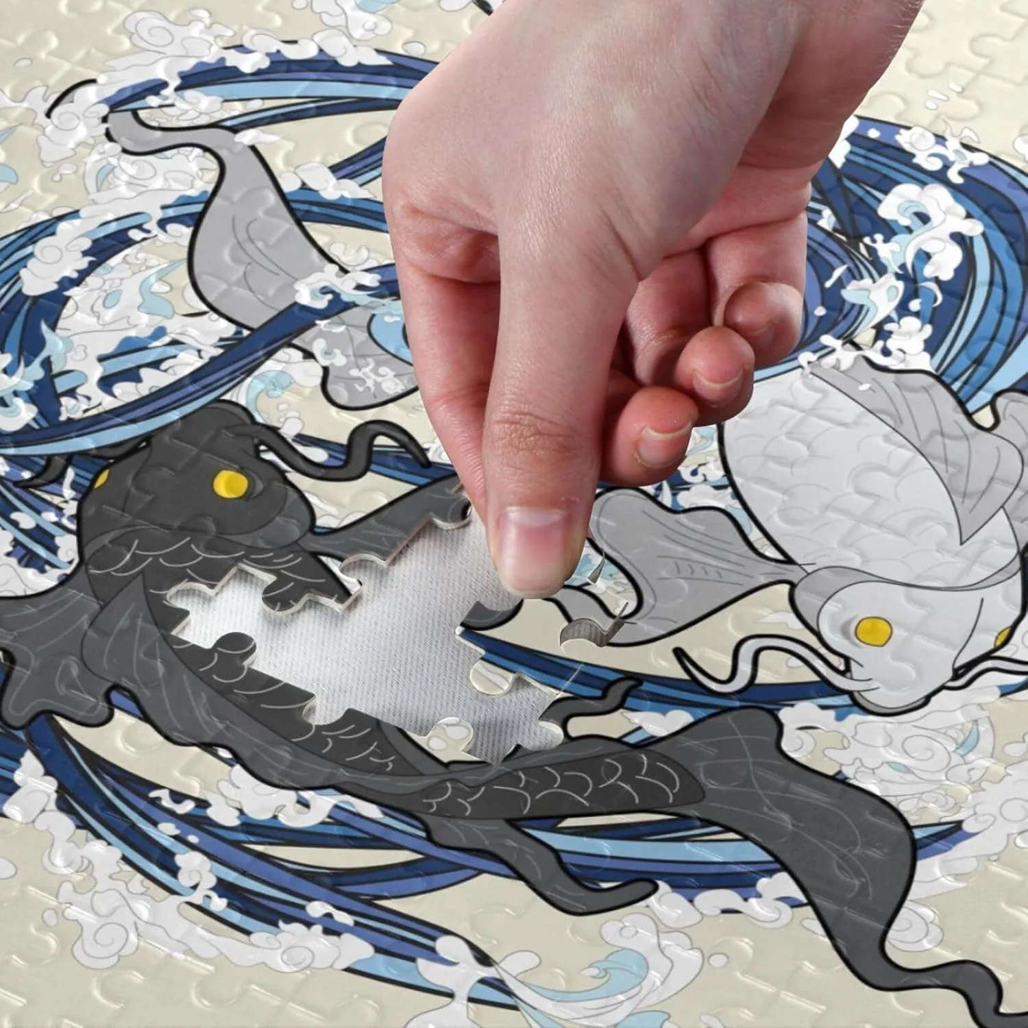 QUGRL Koi Fish Yinyang Jigsaw Puzzle 1000 Pieces for Adults Teens Japanese Style DIY Wall Art Intellectual Decompressing Educational Fun Game