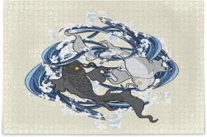 QUGRL Koi Fish Yinyang Jigsaw Puzzle 1000 Pieces for Adults Teens Japanese Style DIY Wall Art Intellectual Decompressing Educational Fun Game