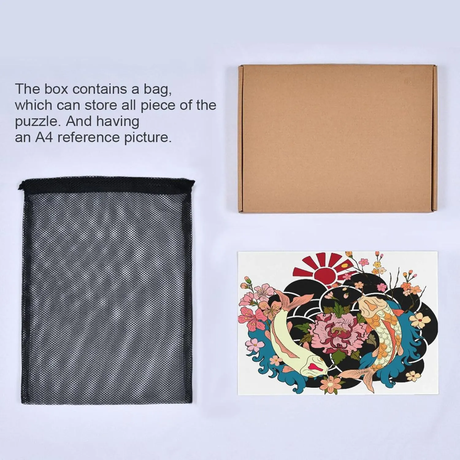 QUGRL Two Koi Fish Japanese Jigsaw Puzzle 1000 Pieces for Adults Teens Sunrise Flower Blossom DIY Wall Art Intellectual Decompressing Educational Fun Game