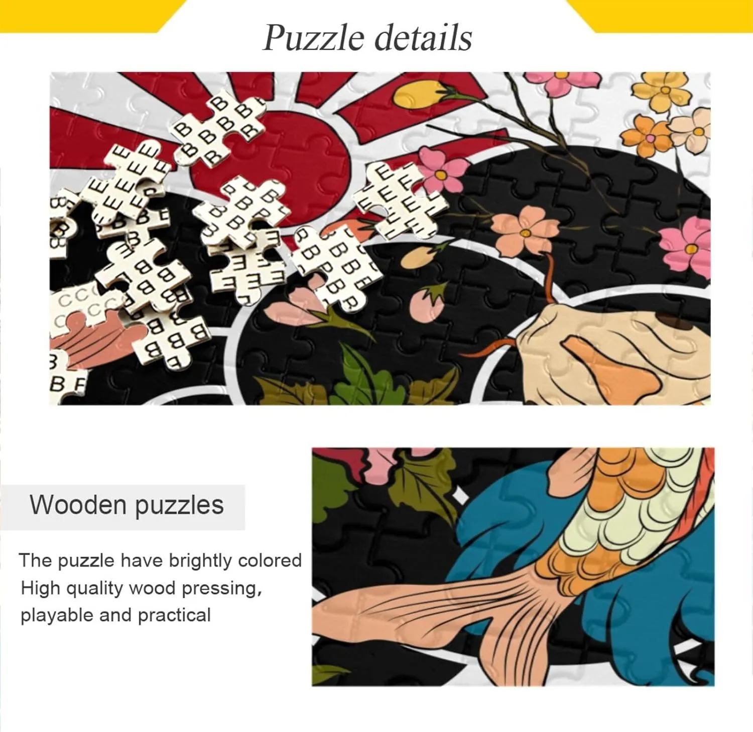 QUGRL Two Koi Fish Japanese Jigsaw Puzzle 1000 Pieces for Adults Teens Sunrise Flower Blossom DIY Wall Art Intellectual Decompressing Educational Fun Game