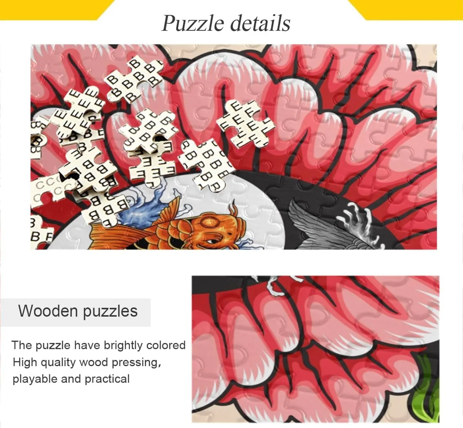 QUGRL Yin Yang Flower Jigsaw Puzzle 1000 Pieces for Adults Teens Japanese Koi Fish DIY Wall Art Intellectual Decompressing Educational Fun Game