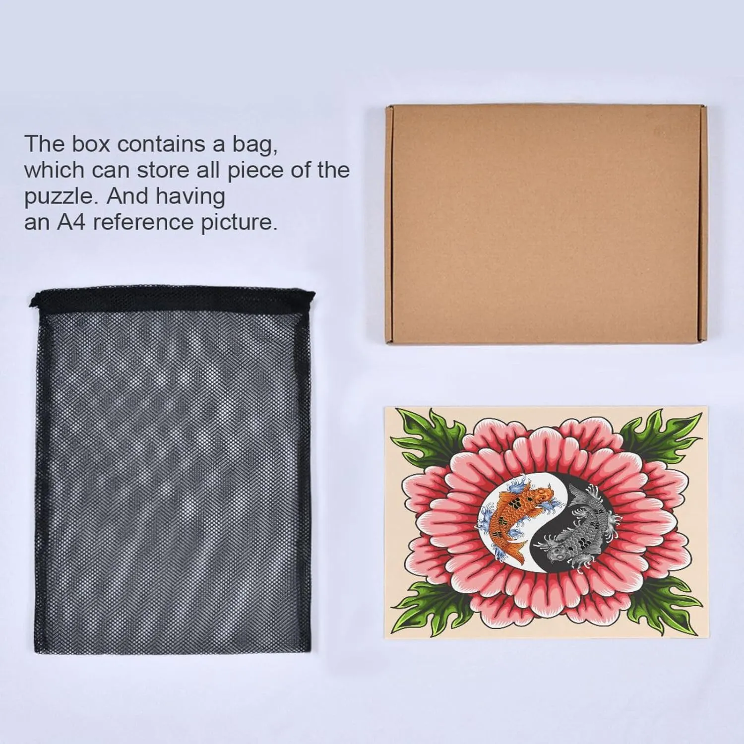QUGRL Yin Yang Flower Jigsaw Puzzle 1000 Pieces for Adults Teens Japanese Koi Fish DIY Wall Art Intellectual Decompressing Educational Fun Game