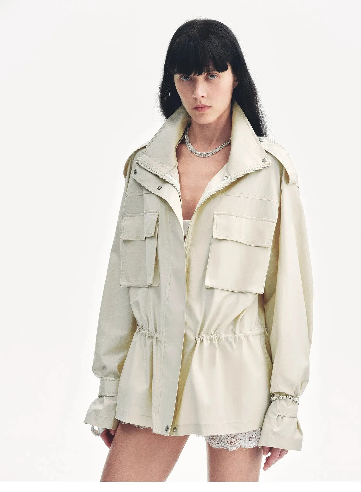 "Relaxed Toning" Lightly Coated Drawstring Waisted Outerwear Summer