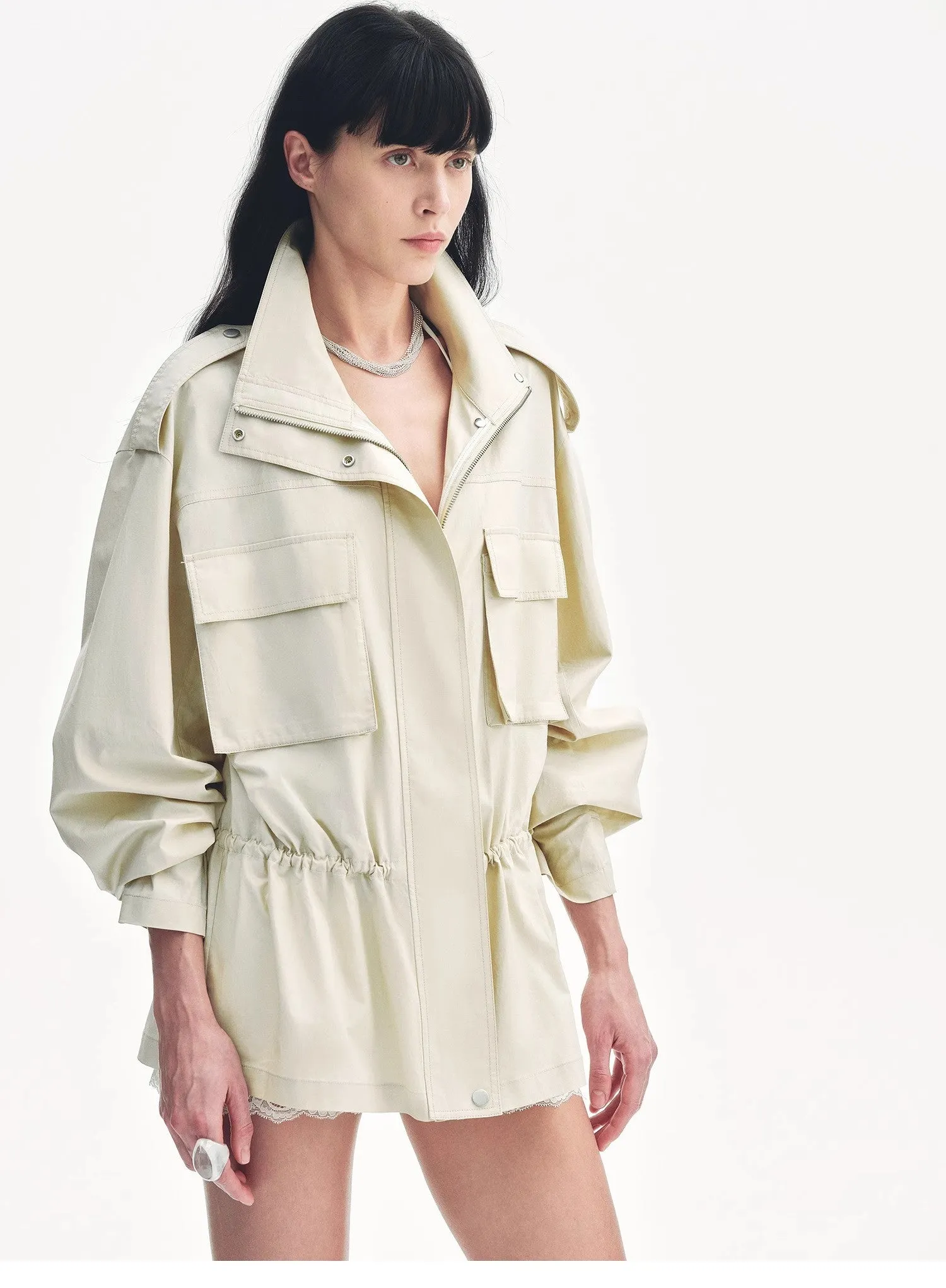 "Relaxed Toning" Lightly Coated Drawstring Waisted Outerwear Summer
