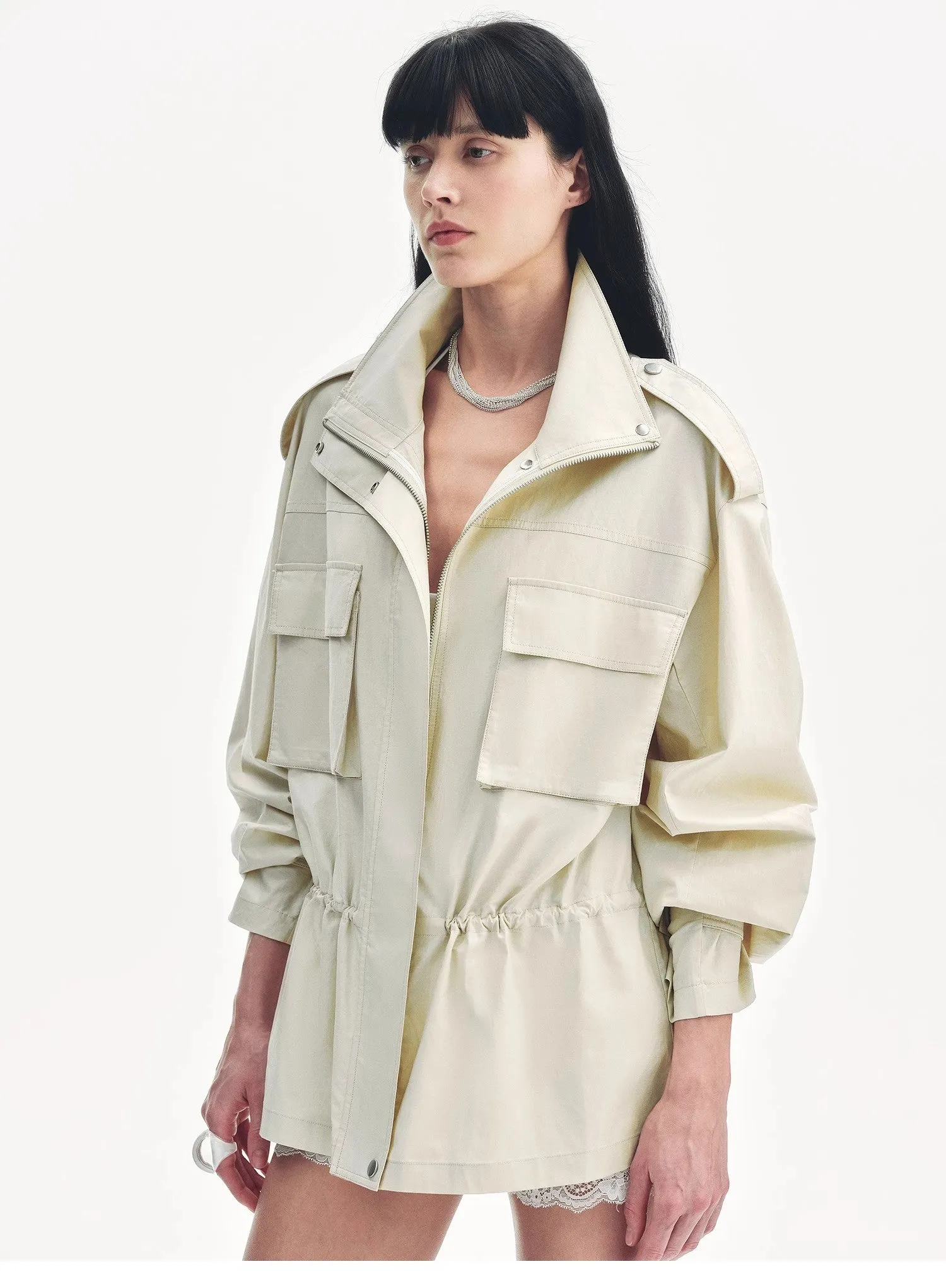 "Relaxed Toning" Lightly Coated Drawstring Waisted Outerwear Summer