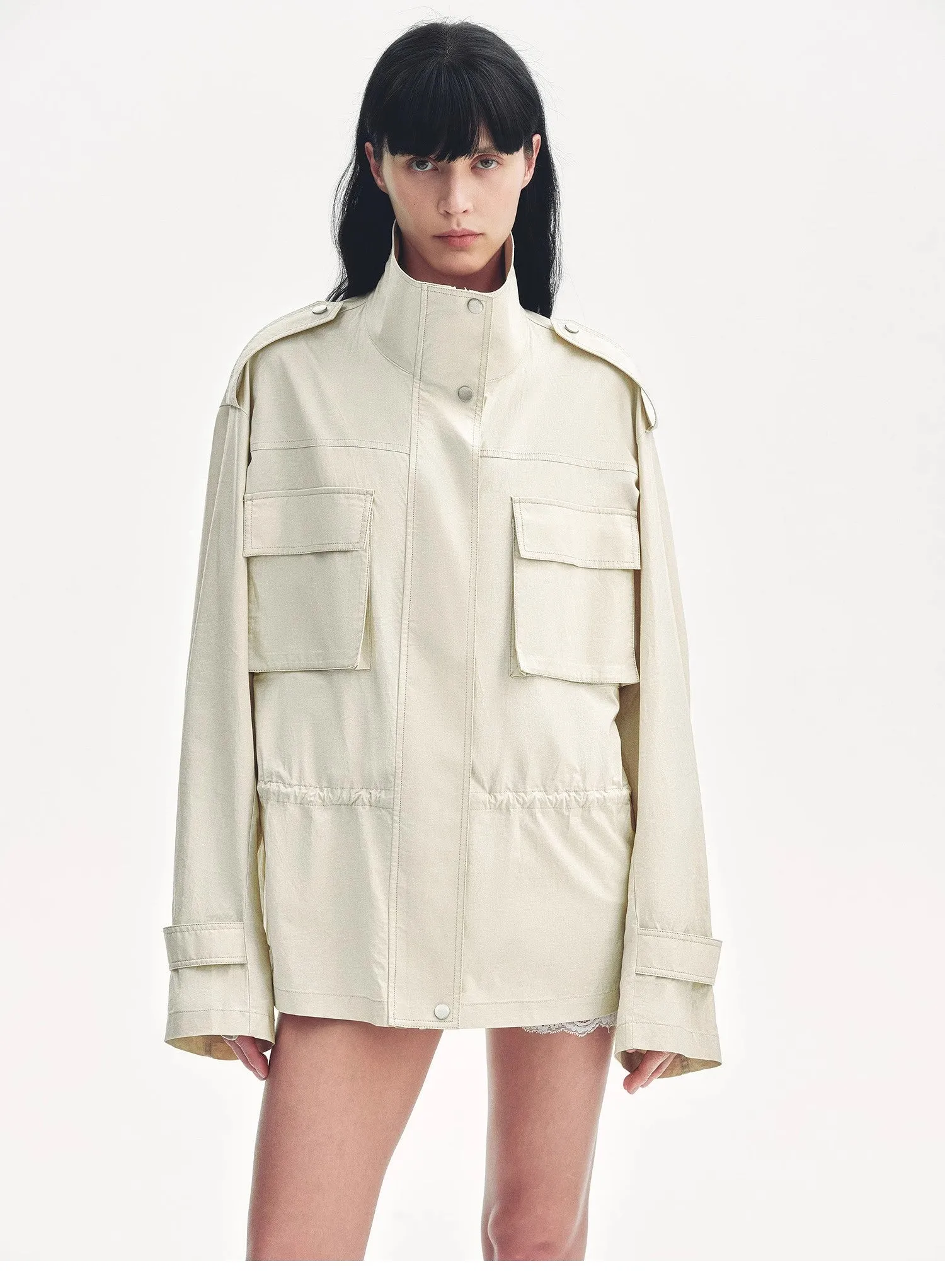 "Relaxed Toning" Lightly Coated Drawstring Waisted Outerwear Summer