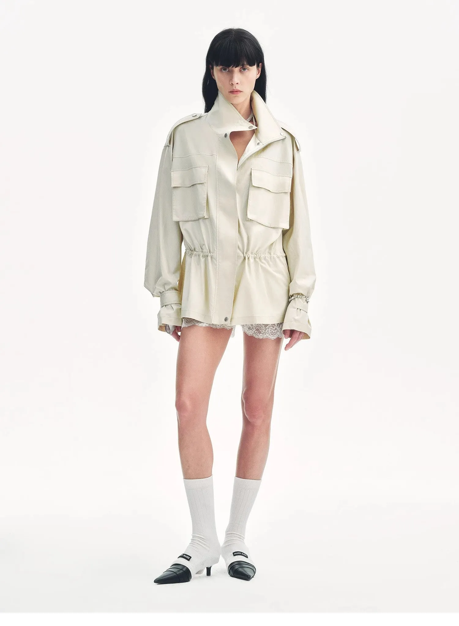 "Relaxed Toning" Lightly Coated Drawstring Waisted Outerwear Summer