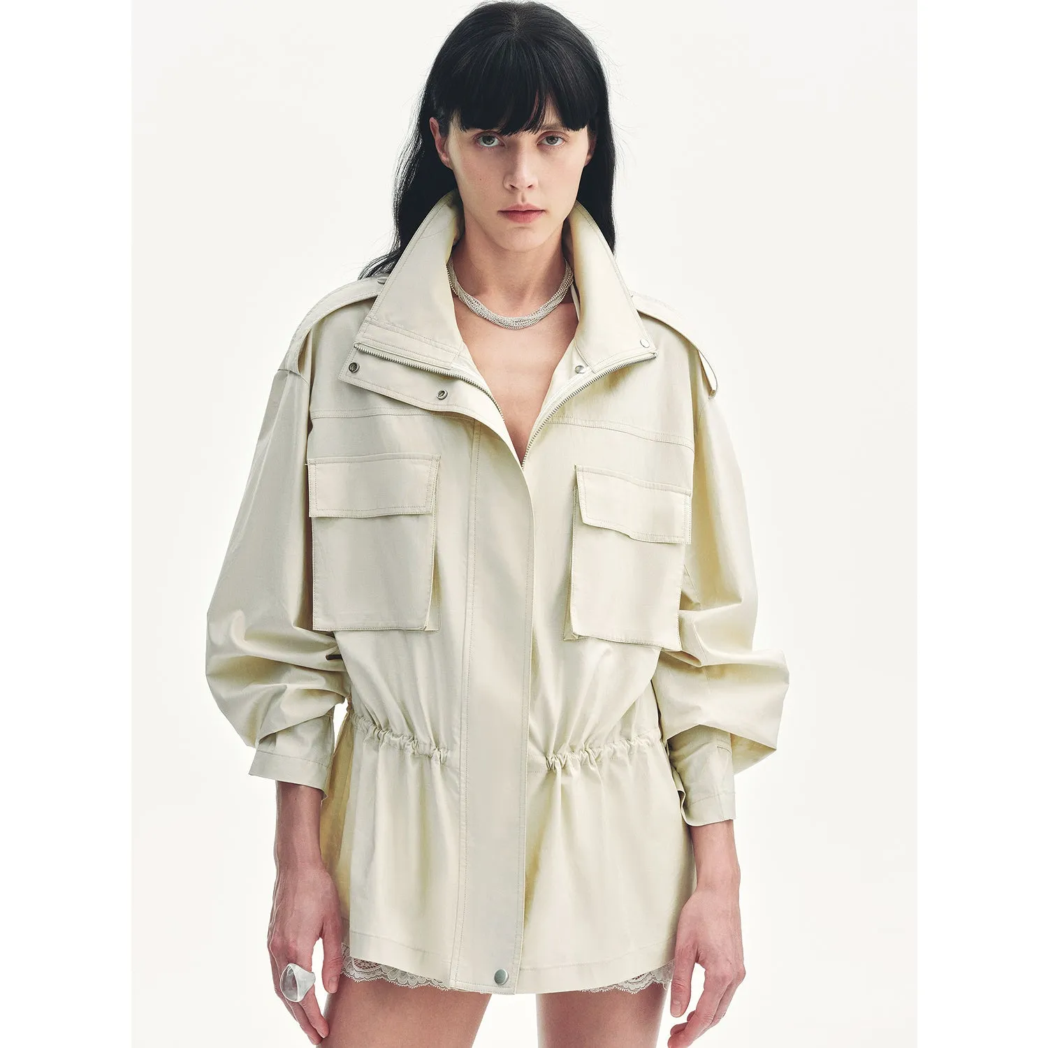 "Relaxed Toning" Lightly Coated Drawstring Waisted Outerwear Summer