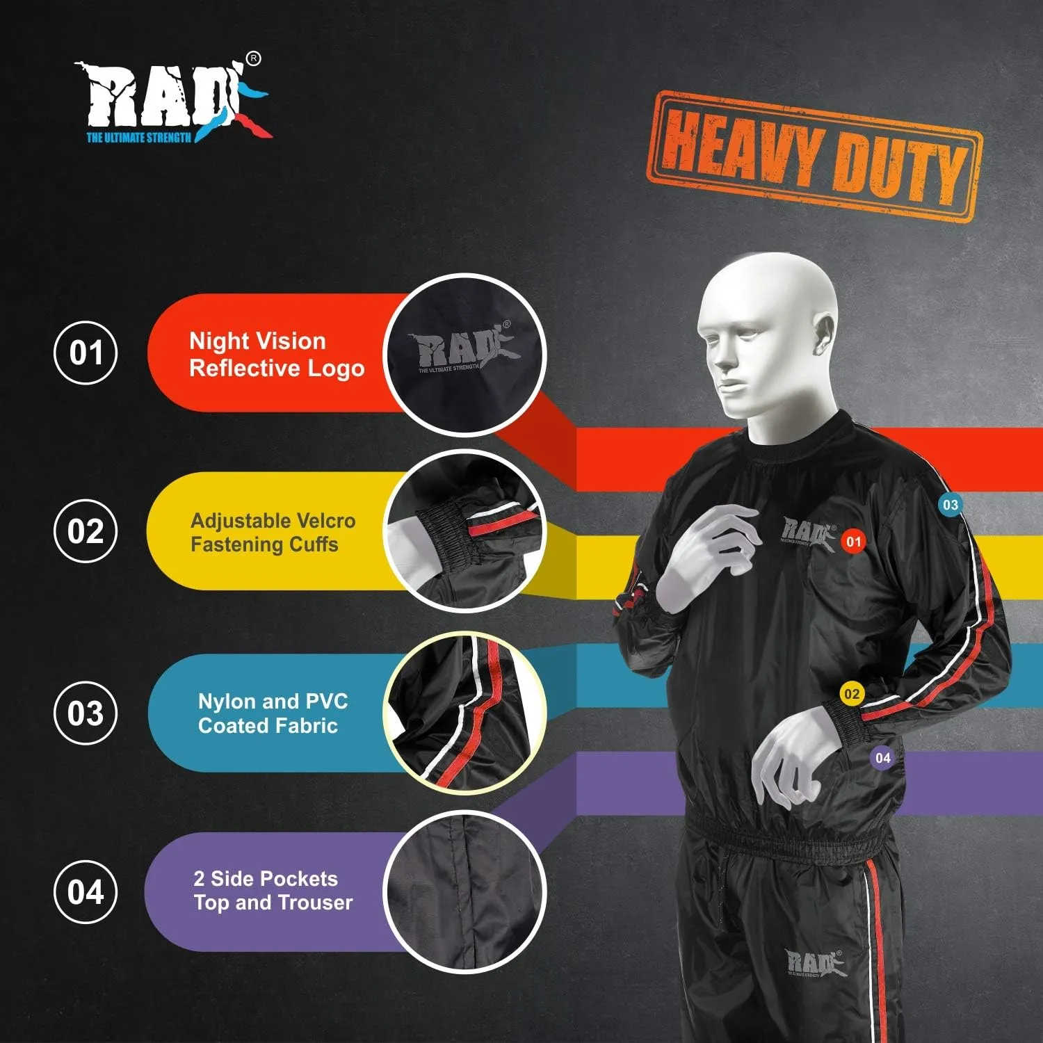 RAD Sauna Sweat Suit for Men & Women (Medium To 6XL) for Weight Loss & Fat Burn Sweating Suit Red,White,Gold,Pink,Blue