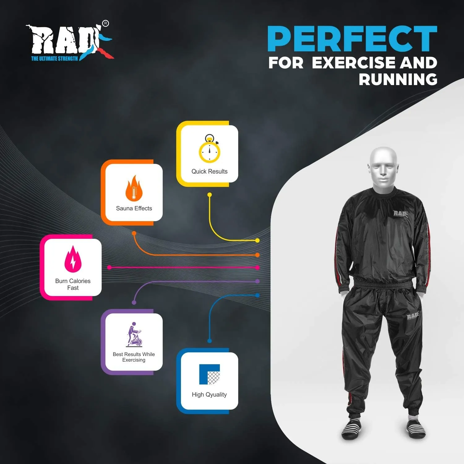 RAD Sauna Sweat Suit for Men & Women (Medium To 6XL) for Weight Loss & Fat Burn Sweating Suit Red,White,Gold,Pink,Blue