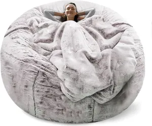 RAINBEAN Bean Bag Chair Cover - Big Round Soft Fluffy PV Velvet Sofa Bed Cover for Living Room, Lazy Sofa, 6ft Snow Coffee