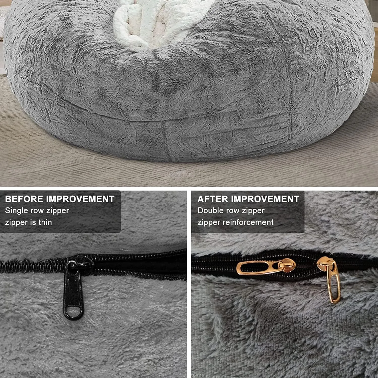 RAINBEAN Bean Bag Chair Cover - Big Round Soft Fluffy PV Velvet Sofa Bed Cover for Living Room, Lazy Sofa, 6ft Snow Coffee