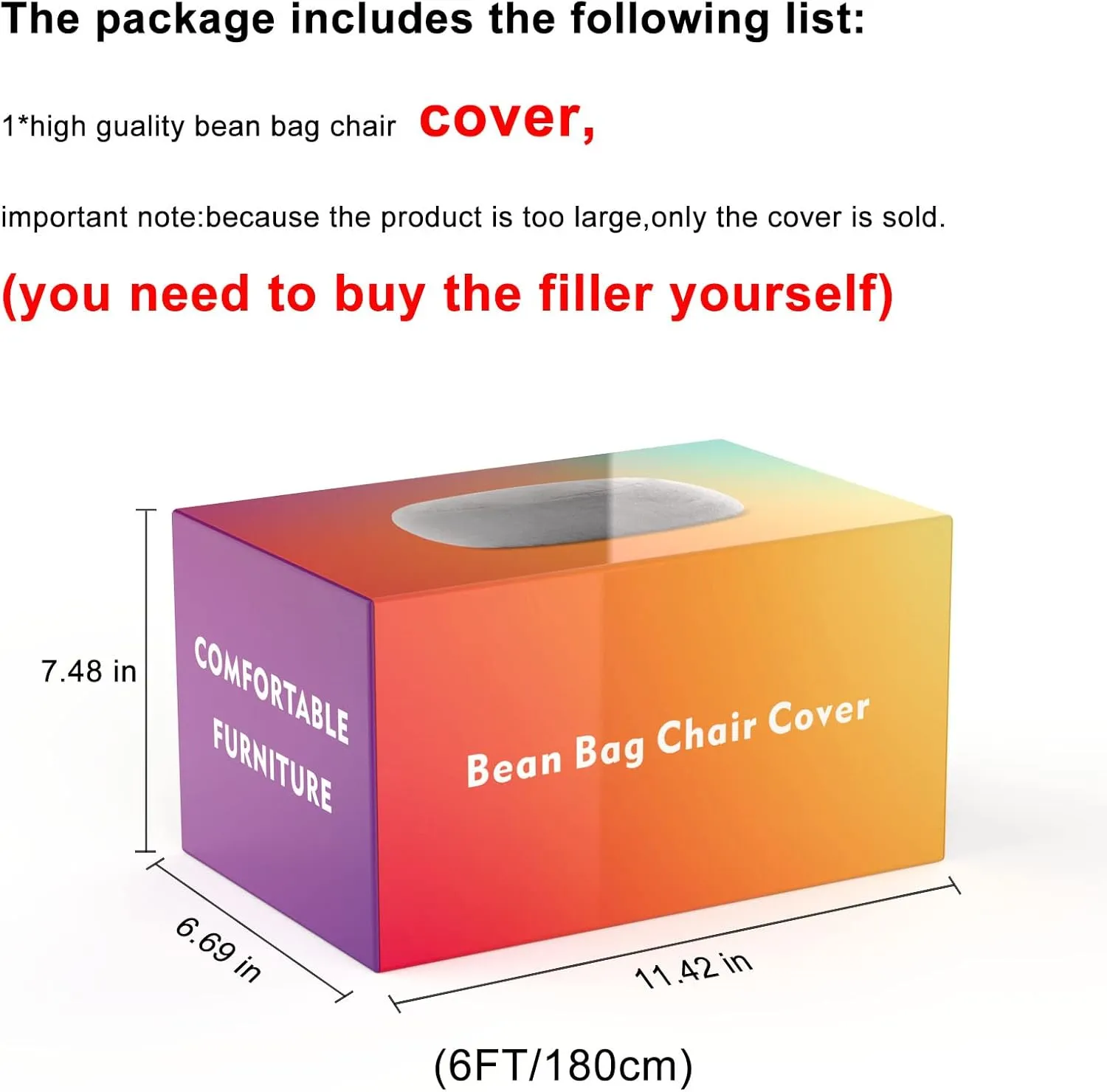 RAINBEAN Bean Bag Chair Cover - Big Round Soft Fluffy PV Velvet Sofa Bed Cover for Living Room, Lazy Sofa, 6ft Snow Coffee