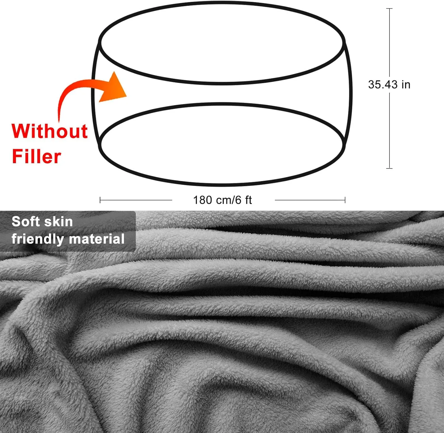 RAINBEAN Bean Bag Chair Cover - Big Round Soft Fluffy PV Velvet Sofa Bed Cover for Living Room, Lazy Sofa, 6ft Snow Coffee