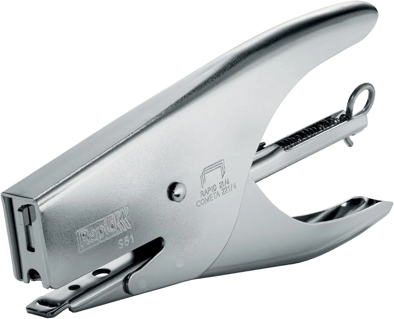 Rapid Supreme S51 Stapling Pliers, 15 Sheet Capacity, Uses No. 21 Staples, Ergonomic Design, Metal, Chrome, 10538702