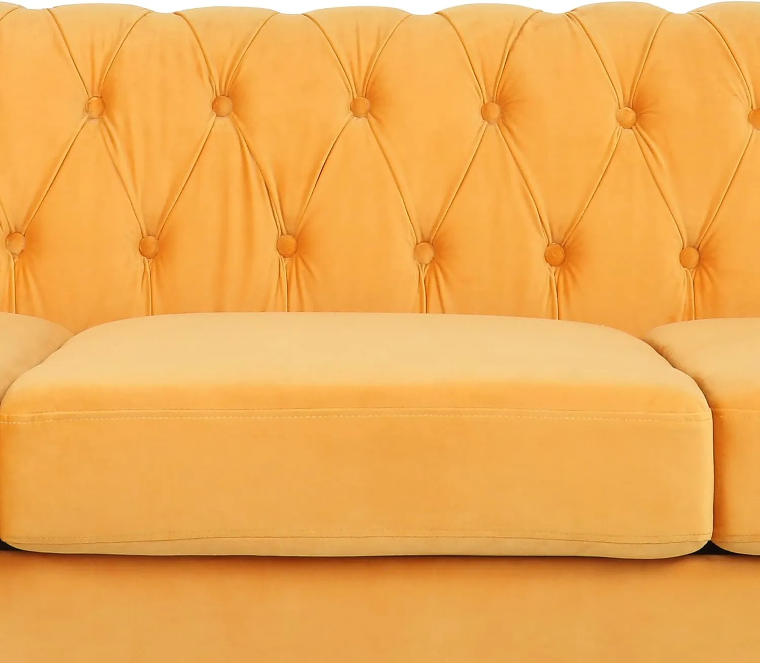 RARZOE Chesterfield Classic Sofa, Mordern 3 Seater Velvet Sofa Couch, Tufted Back Chesterfield Settee Sofas with Nailhead Trim Scroll Arms for Living Room Apartment(Mango)