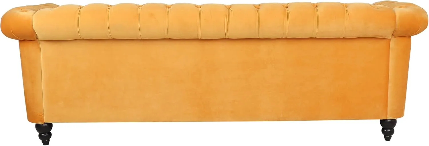 RARZOE Chesterfield Classic Sofa, Mordern 3 Seater Velvet Sofa Couch, Tufted Back Chesterfield Settee Sofas with Nailhead Trim Scroll Arms for Living Room Apartment(Mango)