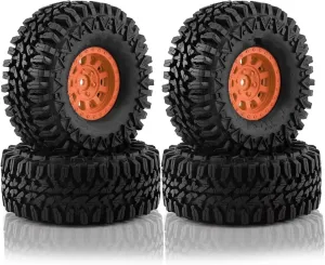 Rc Car Wheel Rim Tire Compatible with Traxxas for TRX4 for Axial for SCX10 II III for Redcat for MST 1/10 RC Crawler Car 110mm 1.9" Beadlock Wheel Rim Tire Set(Orange)