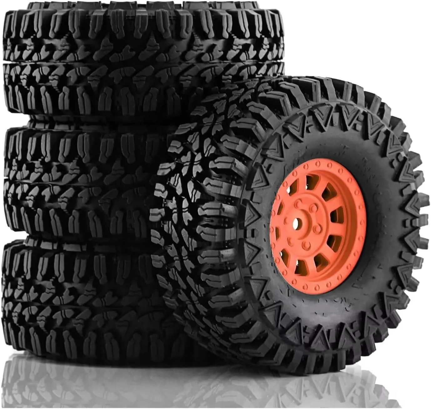 Rc Car Wheel Rim Tire Compatible with Traxxas for TRX4 for Axial for SCX10 II III for Redcat for MST 1/10 RC Crawler Car 110mm 1.9" Beadlock Wheel Rim Tire Set(Orange)