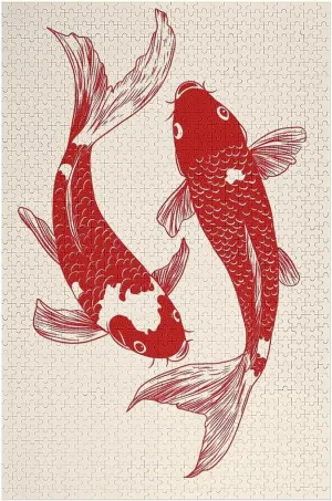 Red Line Drawing of Two Fish Jigsaw Puzzles 1000 Pieces for Adults Educational Entertainment Game