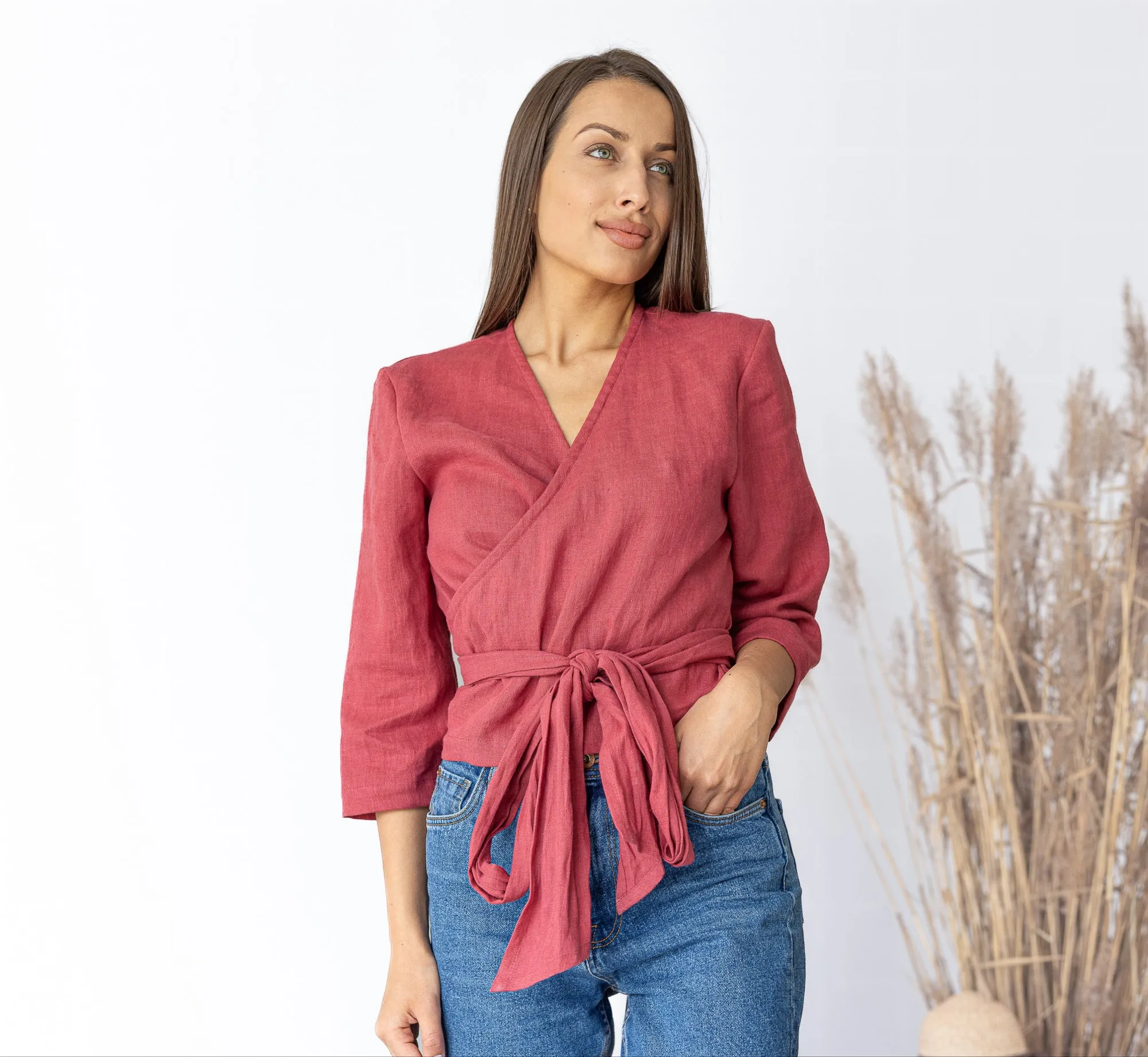 Red Linen Wrap Top ESMERALDA