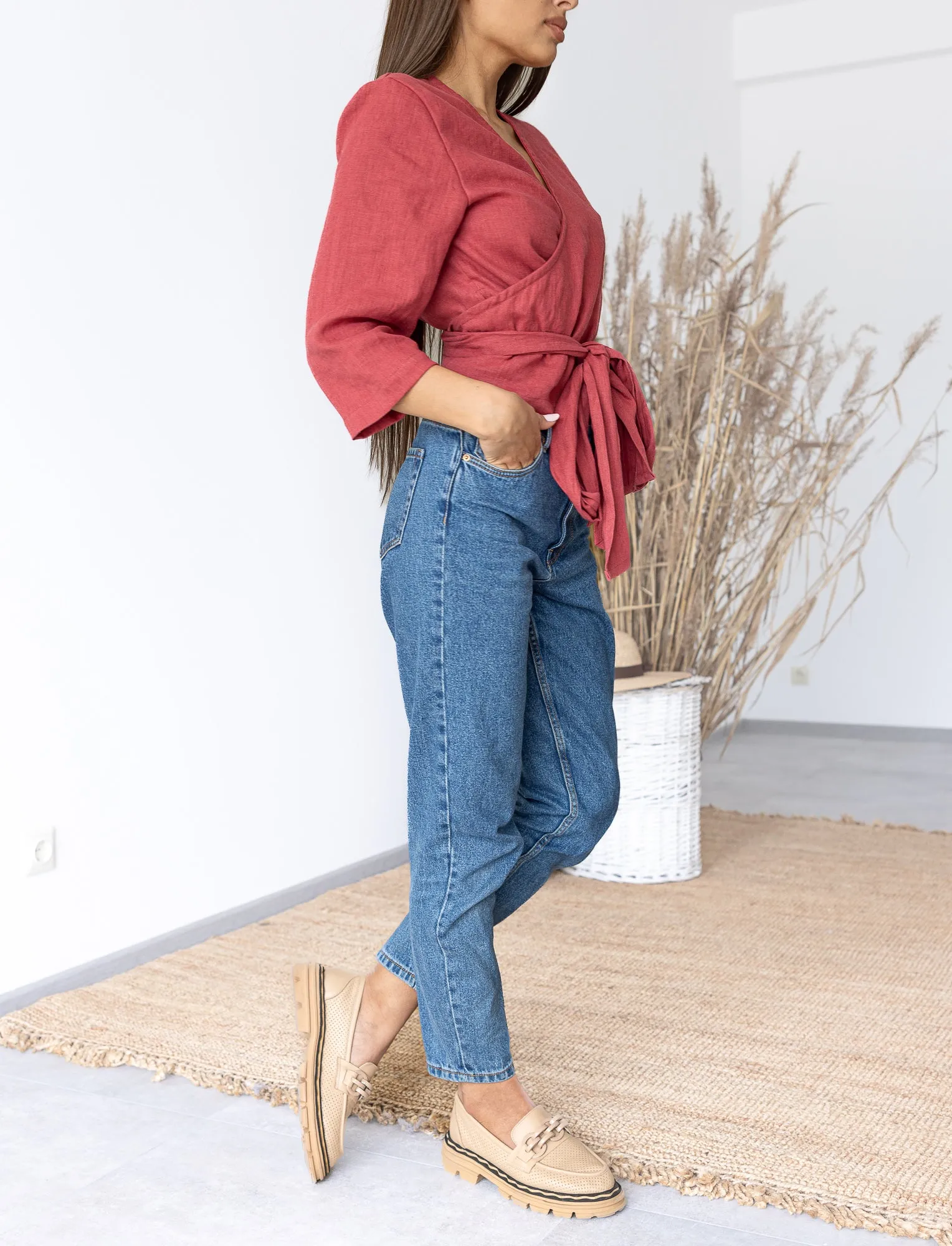 Red Linen Wrap Top ESMERALDA