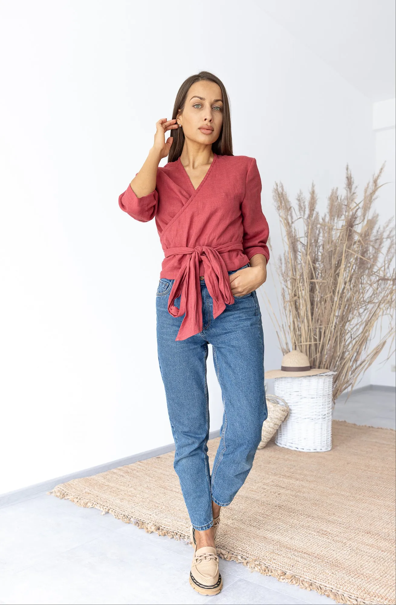 Red Linen Wrap Top ESMERALDA