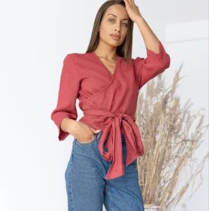 Red Linen Wrap Top ESMERALDA
