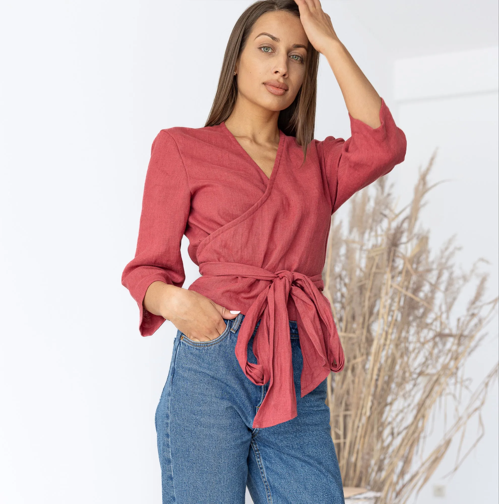 Red Linen Wrap Top ESMERALDA