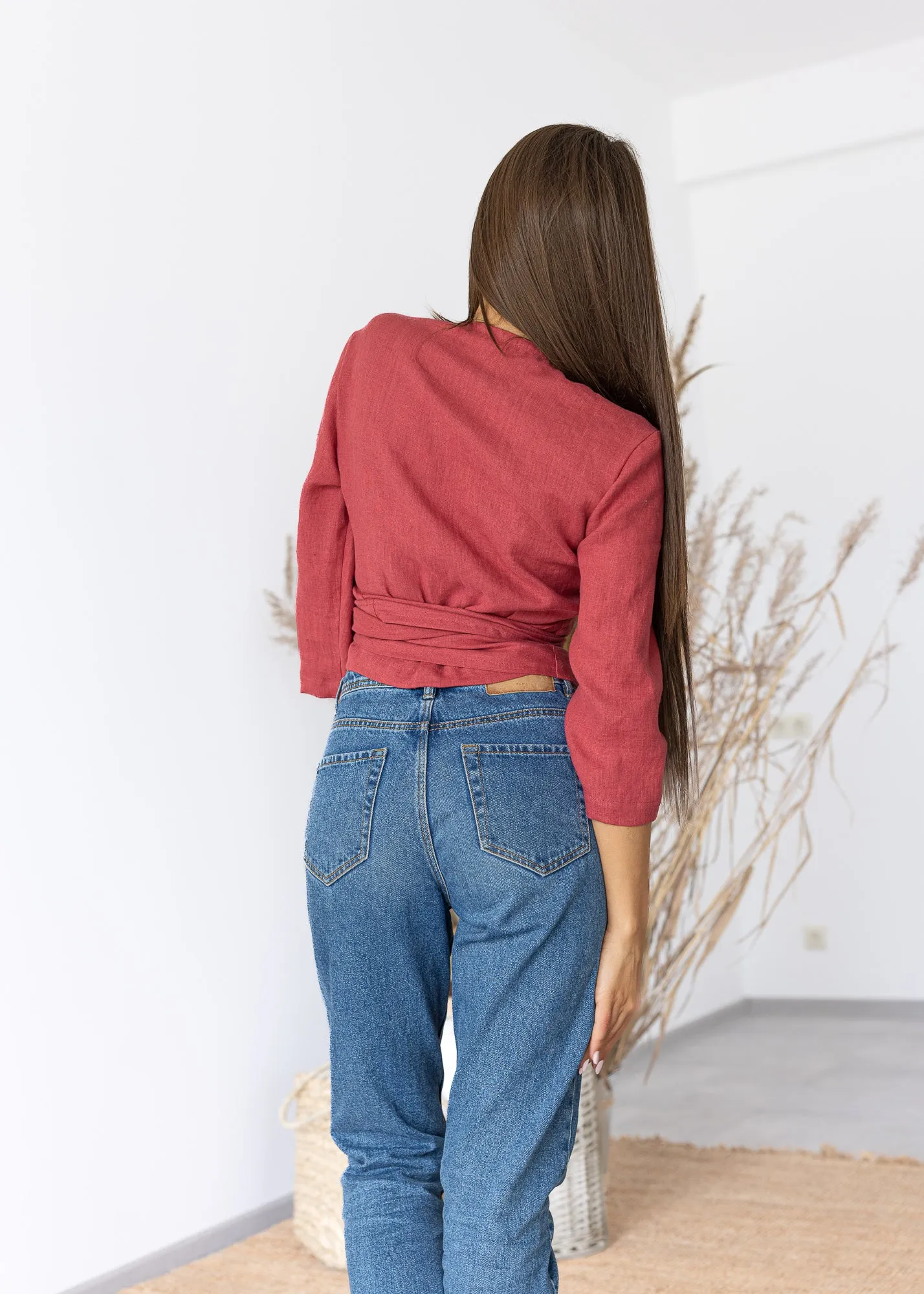 Red Linen Wrap Top ESMERALDA