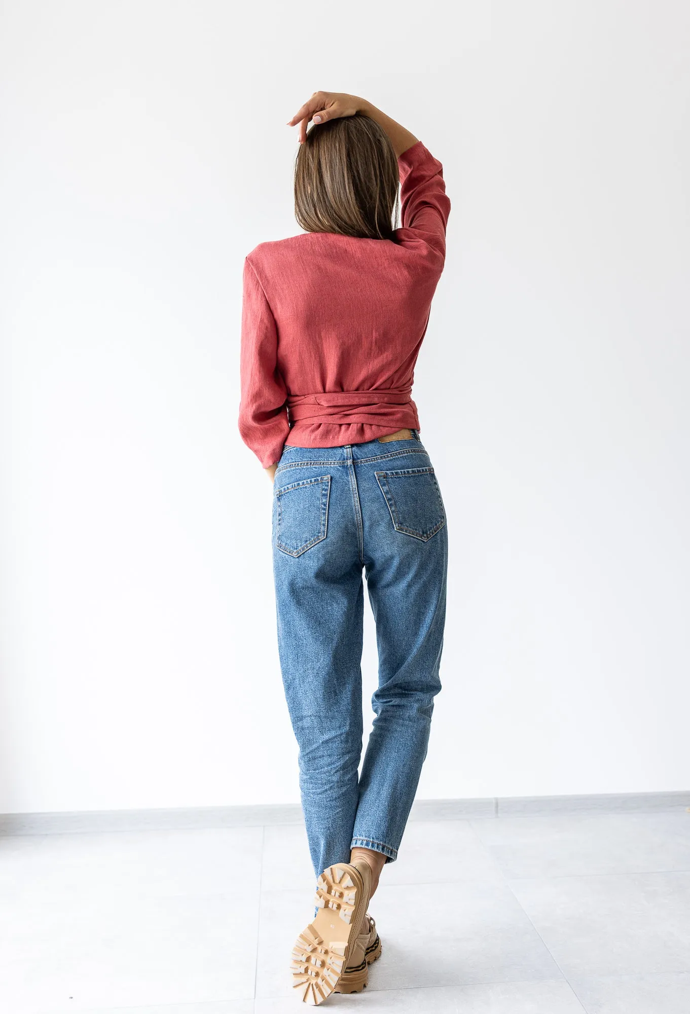 Red Linen Wrap Top ESMERALDA