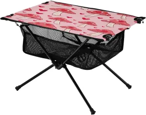 Red Mushroom Pattern Portable Folding Camping Table, Compact Lightweight Beach Table with Carrying Bag for Outdoor Picnics, BBQs, Camp