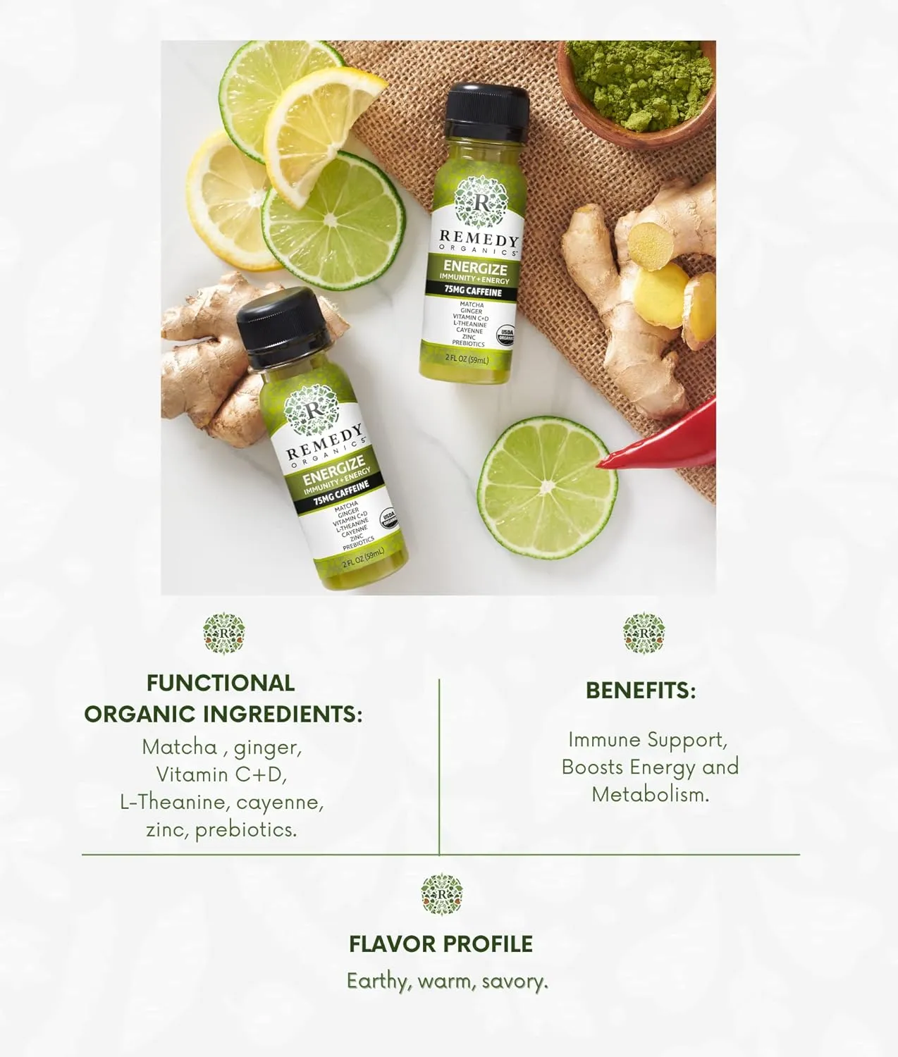 Remedy Organics Immunity Plus Shot, Energize Me | Boost Energy, Brain Function, Detoxification, and Metabolism | Brain Juice | Certified-Organic Ingredients 12 Packs