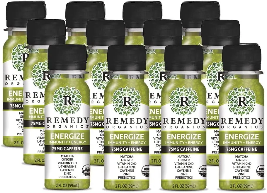Remedy Organics Immunity Plus Shot, Energize Me | Boost Energy, Brain Function, Detoxification, and Metabolism | Brain Juice | Certified-Organic Ingredients 12 Packs