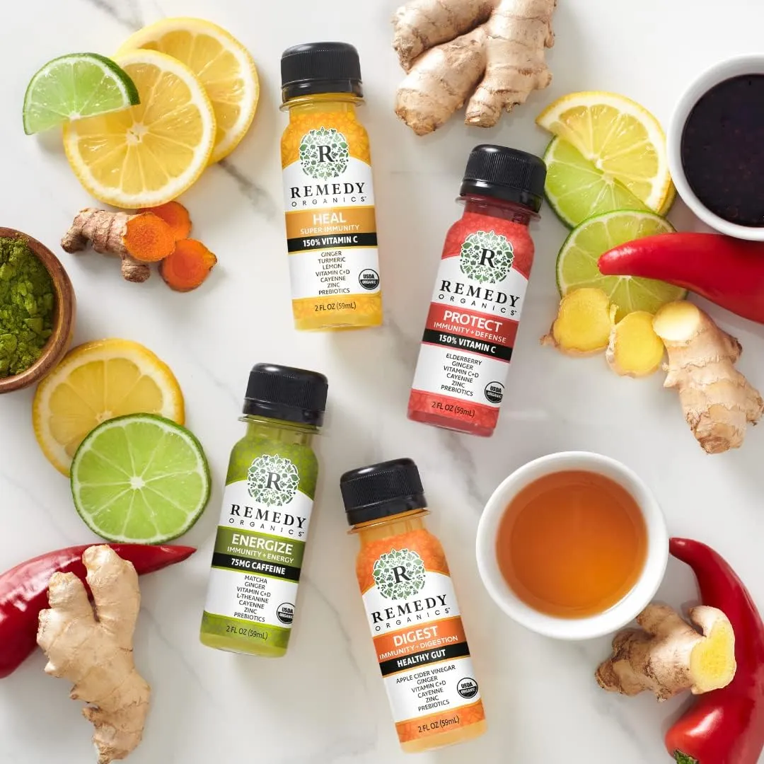 Remedy Organics Immunity Plus Shot, Energize Me | Boost Energy, Brain Function, Detoxification, and Metabolism | Brain Juice | Certified-Organic Ingredients 12 Packs