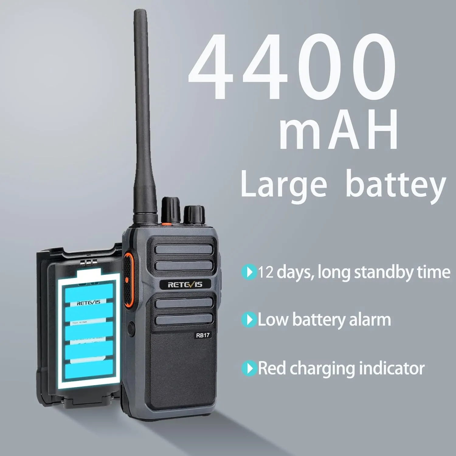 Retevis RB17 Walkie Talkie,Heavy Duty Walkie Talkies Long Range,Rechargeable 4400mAh Large Capacity,VOX Handsfree,Portable Two Way Radio for Hunting Skiing School Church Outdoor Gifts (2 Pack)