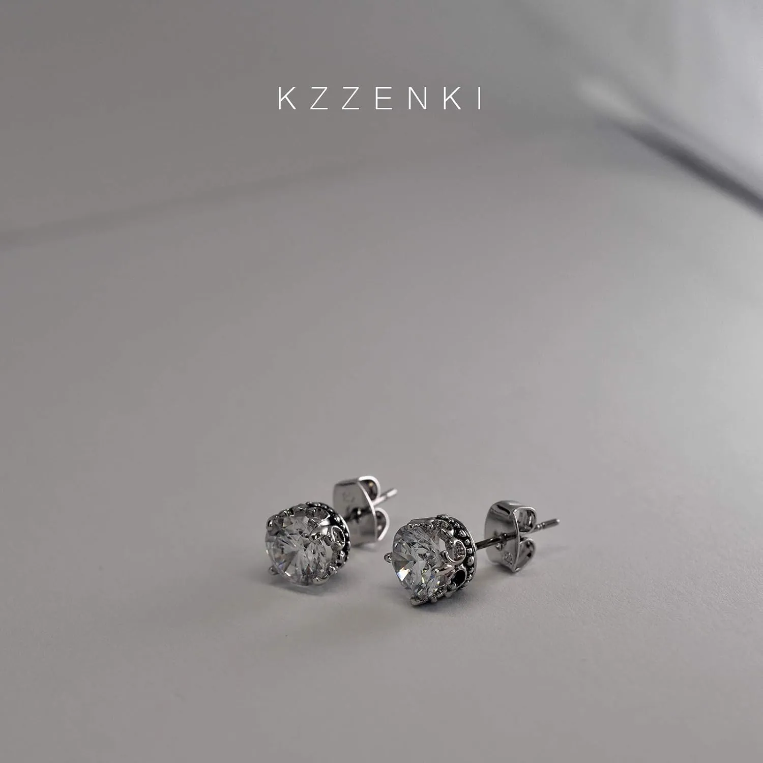 Retro Dark Shadow Stud Earrings, Hypoallergenic Stainless Steel Cubic Zirconia Earrings