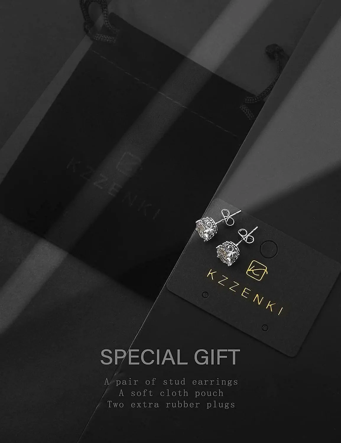 Retro Dark Shadow Stud Earrings, Hypoallergenic Stainless Steel Cubic Zirconia Earrings
