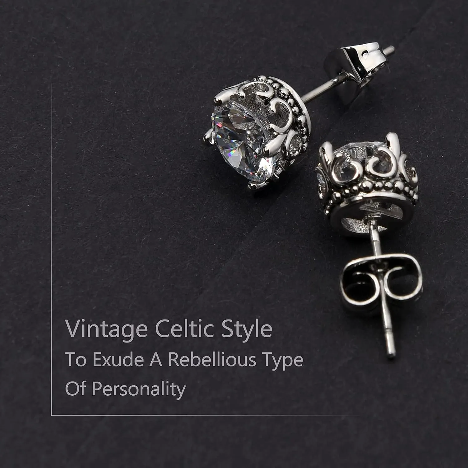 Retro Dark Shadow Stud Earrings, Hypoallergenic Stainless Steel Cubic Zirconia Earrings