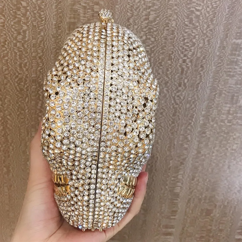 Rhinestone Purses for Women Skull Diamond Purse Crystal Shoulder Bag Evening Handbag with Chain for Party Wedding