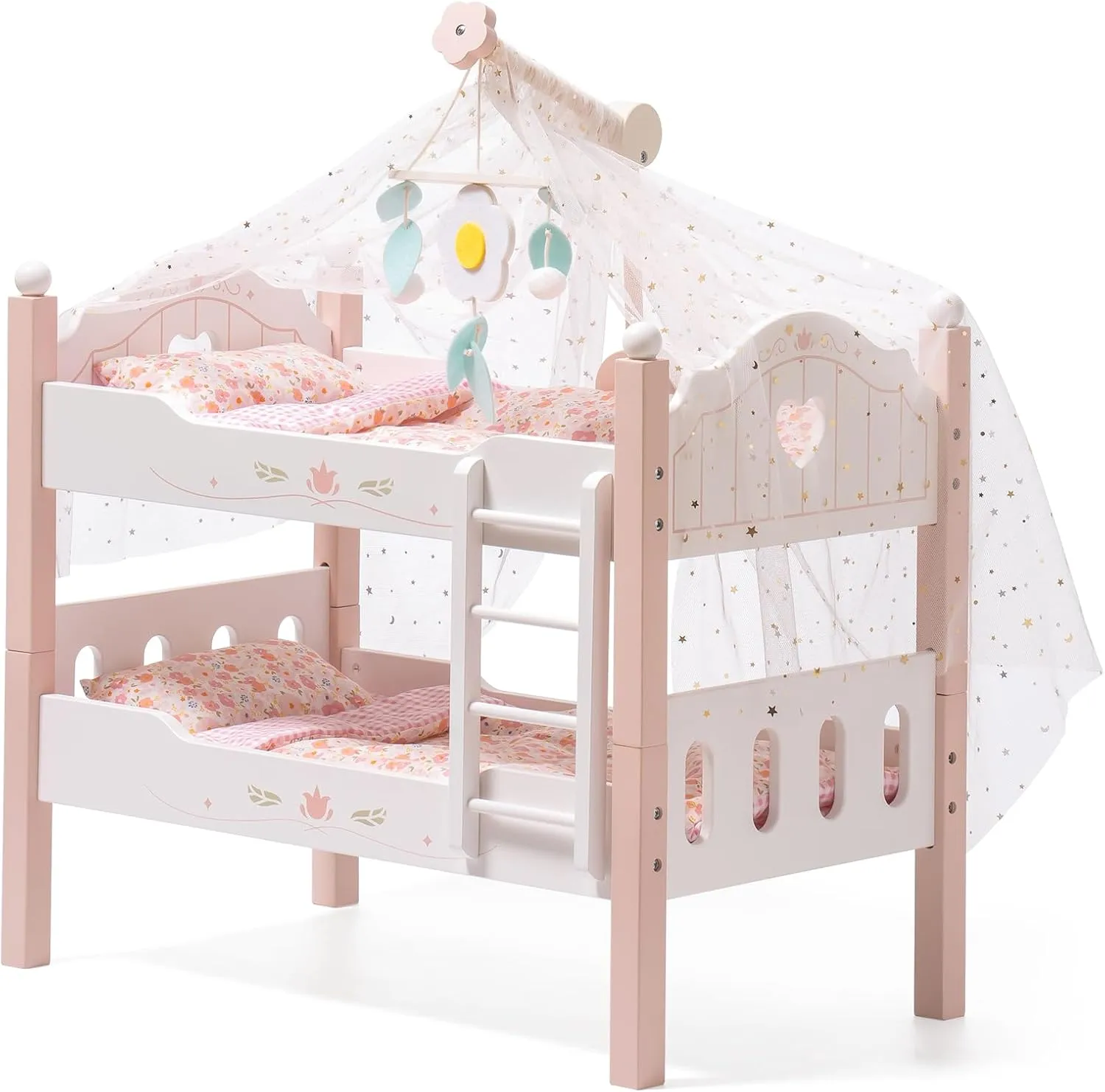 ROBOTIME Baby Doll Bunk Beds, Wooden Baby Doll Crib, Stackable Doll Bed Toy, High18 inch Dolls Furniture Fits American Girl 3  (Pink, 2 Pcs Beds)