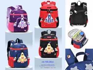 Rocket Design Large Capacity School Bags with Slip Over Buckle for Kindergarten Kids