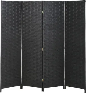 Room Divider Wall Divider 6FT 4 Panels Wood Mesh Hand-Woven Indoor Room Screen Folding Portable Partition Screen, Black
