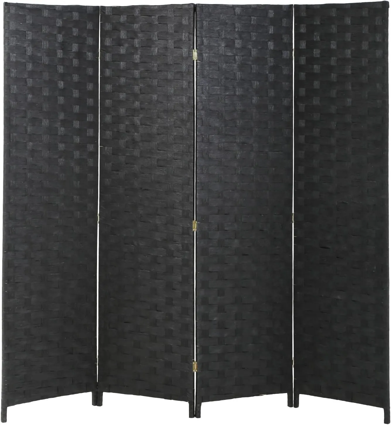 Room Divider Wall Divider 6FT 4 Panels Wood Mesh Hand-Woven Indoor Room Screen Folding Portable Partition Screen, Black