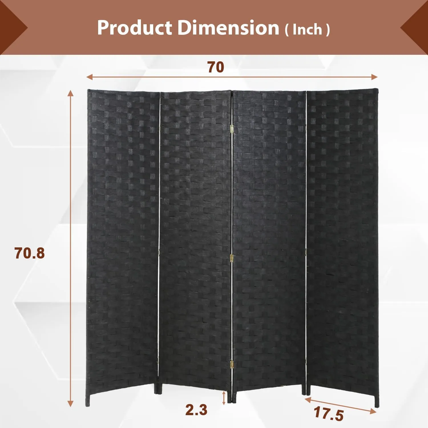 Room Divider Wall Divider 6FT 4 Panels Wood Mesh Hand-Woven Indoor Room Screen Folding Portable Partition Screen, Black