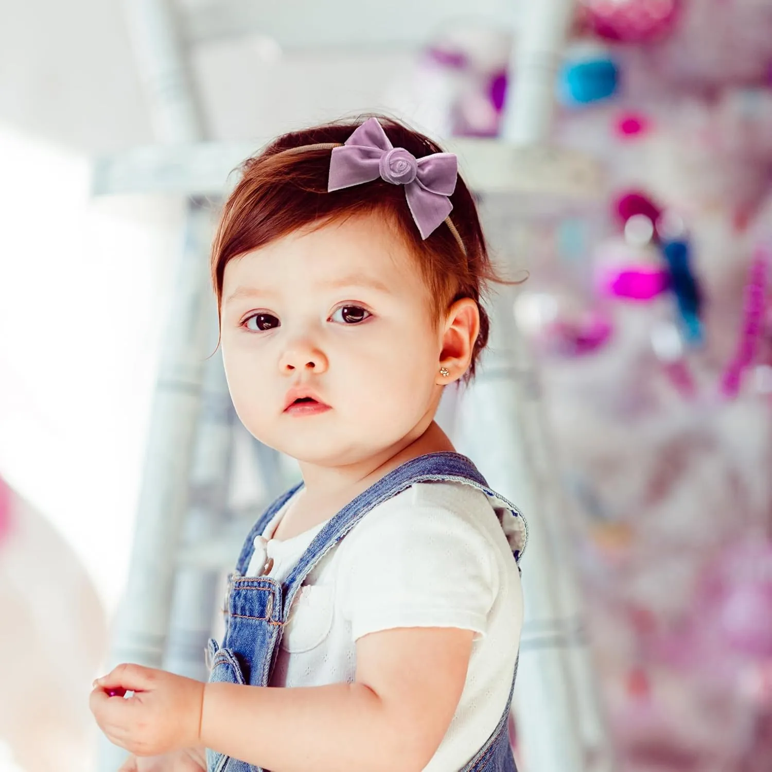 Rosette Velvet Baby Band - Lavender | Soft Plush Velvet Headband w/ Delicate Rosette Detail | Comfortable Elasticated Fit for Special Occasions & Everyday Wear | Elegant Accessory for Your Little One